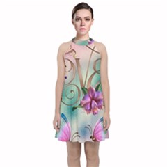 Love Amour Butterfly Colors Flowers Text Velvet Halter Neckline Dress 