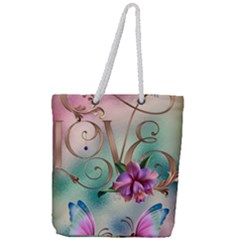 Love Amour Butterfly Colors Flowers Text Full Print Rope Handle Tote (large) by Grandong