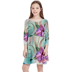 Love Amour Butterfly Colors Flowers Text Kids  Quarter Sleeve Skater Dress by Grandong