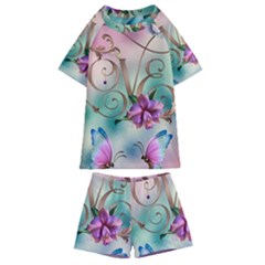 Love Amour Butterfly Colors Flowers Text Kids  Swim T-shirt And Shorts Set by Grandong