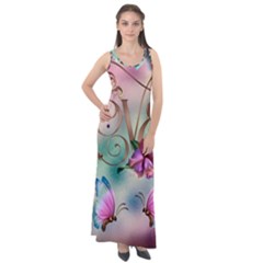 Love Amour Butterfly Colors Flowers Text Sleeveless Velour Maxi Dress by Grandong