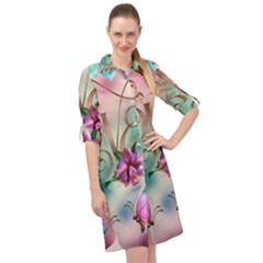 Love Amour Butterfly Colors Flowers Text Long Sleeve Mini Shirt Dress by Grandong