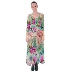 Love Amour Butterfly Colors Flowers Text Button Up Maxi Dress by Grandong