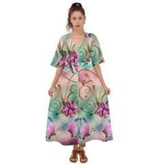 Love Amour Butterfly Colors Flowers Text Kimono Sleeve Boho Dress by Grandong