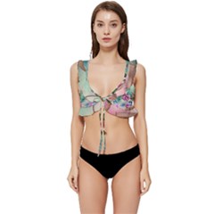 Love Amour Butterfly Colors Flowers Text Low Cut Ruffle Edge Bikini Top by Grandong