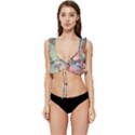 Love Amour Butterfly Colors Flowers Text Low Cut Ruffle Edge Bikini Top View1