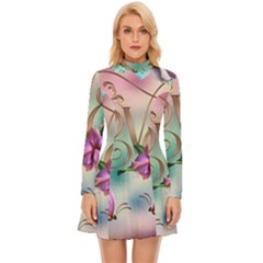 Love Amour Butterfly Colors Flowers Text Long Sleeve Velour Longline Dress by Grandong