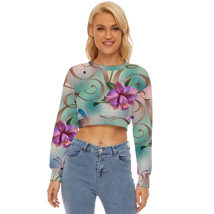 Love Amour Butterfly Colors Flowers Text Lightweight Long Sleeve Sweatshirt