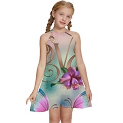 Love Amour Butterfly Colors Flowers Text Kids  Halter Collar Waist Tie Chiffon Dress by Grandong