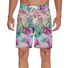 Love Amour Butterfly Colors Flowers Text Men s Beach Shorts by Grandong