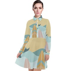 Beach Sea Surfboards Water Sand Drawing  Boho Bohemian Nature Long Sleeve Chiffon Shirt Dress by Grandong