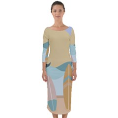 Beach Sea Surfboards Water Sand Drawing  Boho Bohemian Nature Quarter Sleeve Midi Bodycon Dress by Grandong