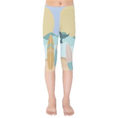 Beach Sea Surfboards Water Sand Drawing  Boho Bohemian Nature Kids  Capri Leggings  by Grandong