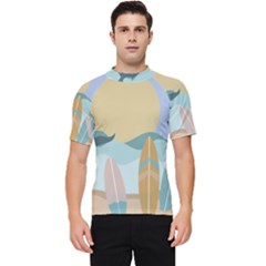 Beach Sea Surfboards Water Sand Drawing  Boho Bohemian Nature Men s Short Sleeve Rash Guard by Grandong