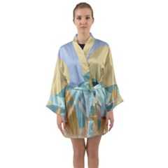 Beach Sea Surfboards Water Sand Drawing  Boho Bohemian Nature Long Sleeve Satin Kimono by Grandong