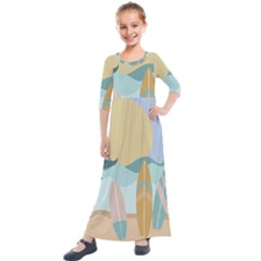 Beach Sea Surfboards Water Sand Drawing  Boho Bohemian Nature Kids  Quarter Sleeve Maxi Dress by Grandong