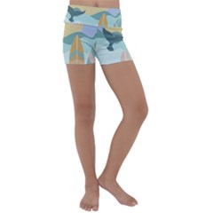 Beach Sea Surfboards Water Sand Drawing  Boho Bohemian Nature Kids  Lightweight Velour Yoga Shorts by Grandong