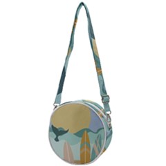 Beach Sea Surfboards Water Sand Drawing  Boho Bohemian Nature Crossbody Circle Bag by Grandong