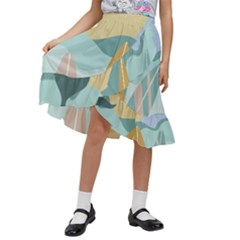 Beach Sea Surfboards Water Sand Drawing  Boho Bohemian Nature Kids  Ruffle Flared Wrap Midi Skirt by Grandong