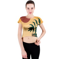 Arch Stairs Sun Branches Leaves Boho Bohemian Botanical Minimalist Nature Crew Neck Crop Top by Grandong