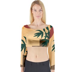 Arch Stairs Sun Branches Leaves Boho Bohemian Botanical Minimalist Nature Long Sleeve Crop Top by Grandong