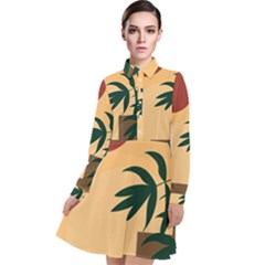 Arch Stairs Sun Branches Leaves Boho Bohemian Botanical Minimalist Nature Long Sleeve Chiffon Shirt Dress by Grandong