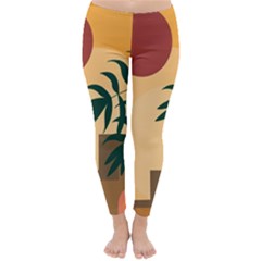 Arch Stairs Sun Branches Leaves Boho Bohemian Botanical Minimalist Nature Classic Winter Leggings by Grandong