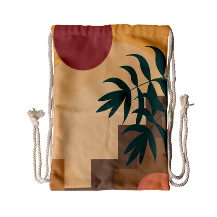 Arch Stairs Sun Branches Leaves Boho Bohemian Botanical Minimalist Nature Drawstring Bag (Small)