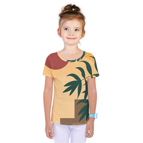 Arch Stairs Sun Branches Leaves Boho Bohemian Botanical Minimalist Nature Kids  One Piece T-shirt by Grandong