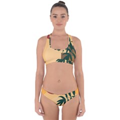 Arch Stairs Sun Branches Leaves Boho Bohemian Botanical Minimalist Nature Cross Back Hipster Bikini Set by Grandong