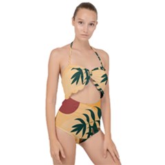 Arch Stairs Sun Branches Leaves Boho Bohemian Botanical Minimalist Nature Scallop Top Cut Out Swimsuit by Grandong