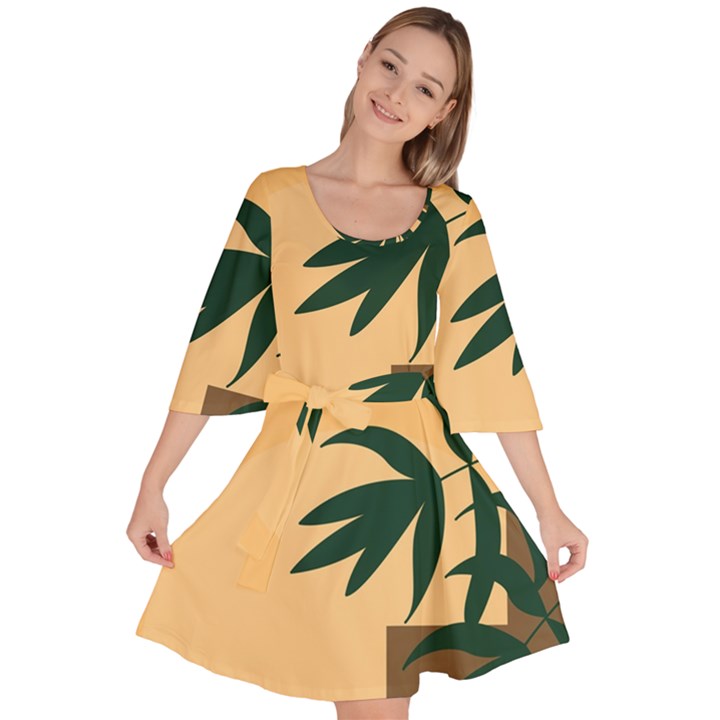 Arch Stairs Sun Branches Leaves Boho Bohemian Botanical Minimalist Nature Velour Kimono Dress