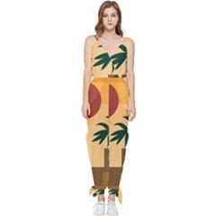 Arch Stairs Sun Branches Leaves Boho Bohemian Botanical Minimalist Nature Sleeveless Tie Ankle Chiffon Jumpsuit by Grandong