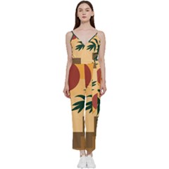 Arch Stairs Sun Branches Leaves Boho Bohemian Botanical Minimalist Nature V-neck Camisole Jumpsuit by Grandong