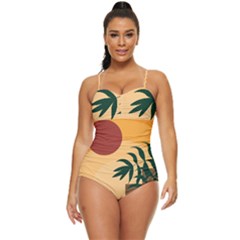 Arch Stairs Sun Branches Leaves Boho Bohemian Botanical Minimalist Nature Retro Full Coverage Swimsuit by Grandong