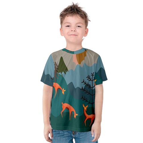 Roe Deer Animal Boho Bohemian Nature Kids  Cotton T-shirt by Grandong