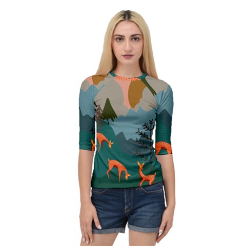 Roe Deer Animal Boho Bohemian Nature Quarter Sleeve Raglan T-shirt by Grandong