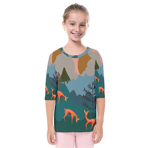 Roe Deer Animal Boho Bohemian Nature Kids  Quarter Sleeve Raglan T-shirt by Grandong