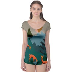 Roe Deer Animal Boho Bohemian Nature Boyleg Leotard  by Grandong