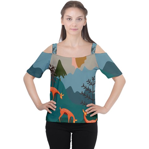 Roe Deer Animal Boho Bohemian Nature Cutout Shoulder T-shirt by Grandong