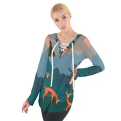 Roe Deer Animal Boho Bohemian Nature Tie Up T-shirt by Grandong