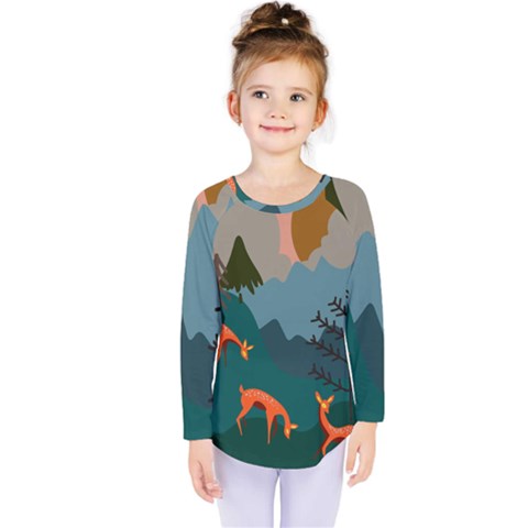 Roe Deer Animal Boho Bohemian Nature Kids  Long Sleeve T-shirt by Grandong