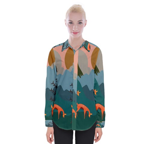 Roe Deer Animal Boho Bohemian Nature Womens Long Sleeve Shirt by Grandong