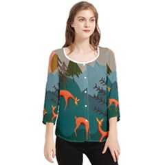 Roe Deer Animal Boho Bohemian Nature Chiffon Quarter Sleeve Blouse by Grandong