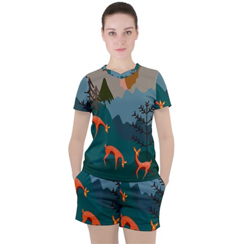 Roe Deer Animal Boho Bohemian Nature Women s T-shirt And Shorts Set by Grandong