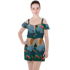 Roe Deer Animal Boho Bohemian Nature Ruffle Cut Out Chiffon Playsuit by Grandong