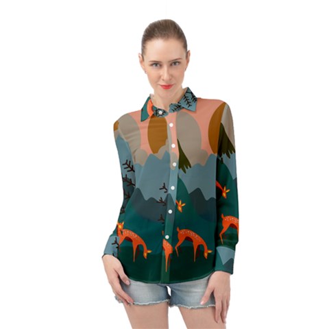 Roe Deer Animal Boho Bohemian Nature Long Sleeve Chiffon Shirt by Grandong