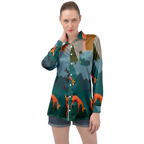 Roe Deer Animal Boho Bohemian Nature Long Sleeve Satin Shirt by Grandong