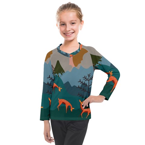 Roe Deer Animal Boho Bohemian Nature Kids  Long Mesh T-shirt by Grandong