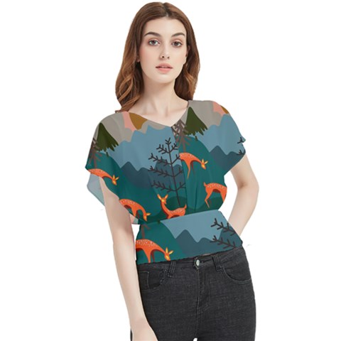 Roe Deer Animal Boho Bohemian Nature Butterfly Chiffon Blouse by Grandong